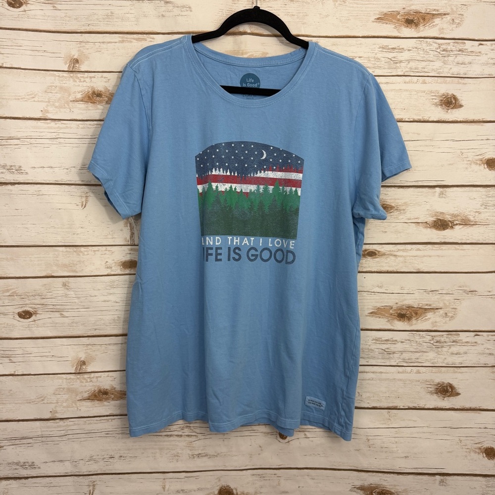 Life is Good Blue Patriotic Graphic Short sleeve Tee T-shirt